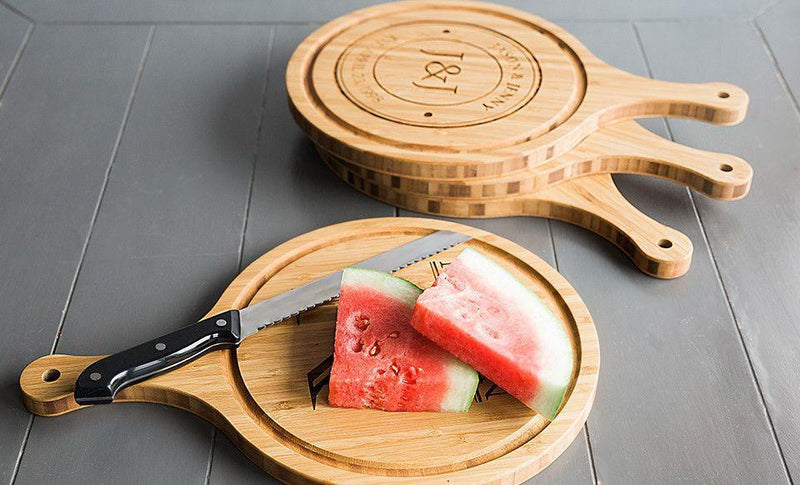 Corporate Gift Item - Large Handled Round Cutting Board with Juice Grooves