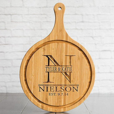 Personalized Large Handled Round Cutting Board with Juice Grooves