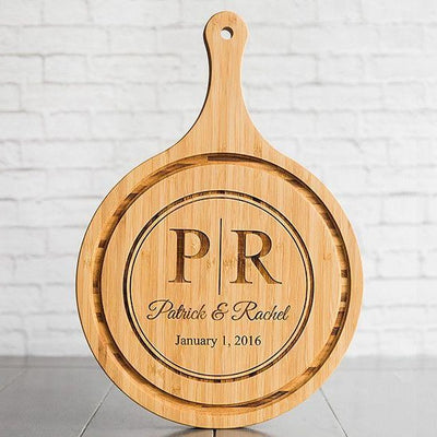 Personalized Large Handled Round Cutting Board with Juice Grooves