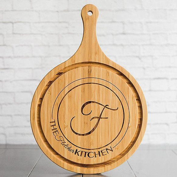Personalized Large Handled Round Cutting Board with Juice Grooves