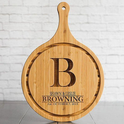 Personalized Large Handled Round Cutting Board with Juice Grooves