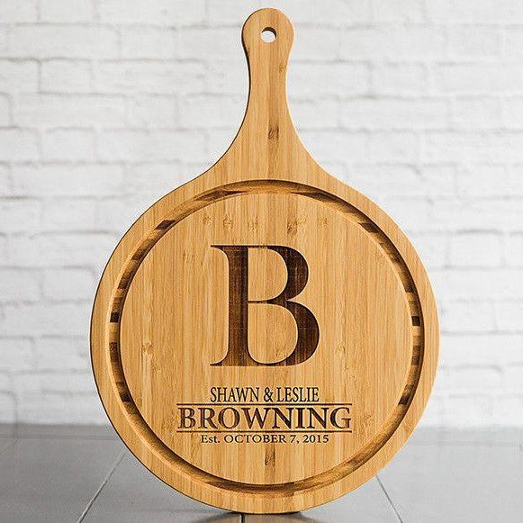 Personalized Large Handled Round Cutting Board with Juice Grooves