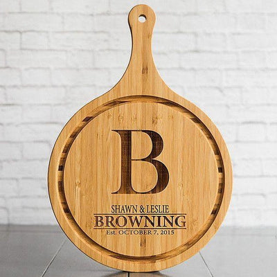 Personalized Large Handled Round Cutting Board with Juice Grooves