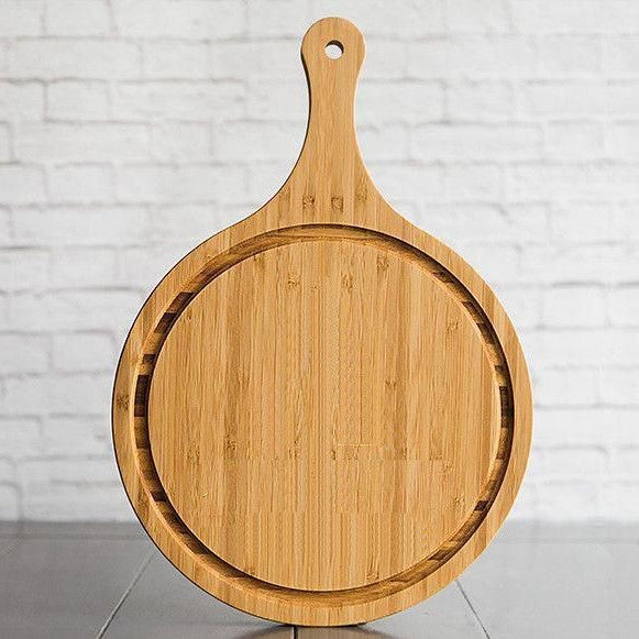 Personalized Large Handled Round Cutting Board with Juice Grooves