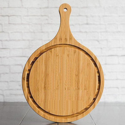 Personalized Large Handled Round Cutting Board with Juice Grooves