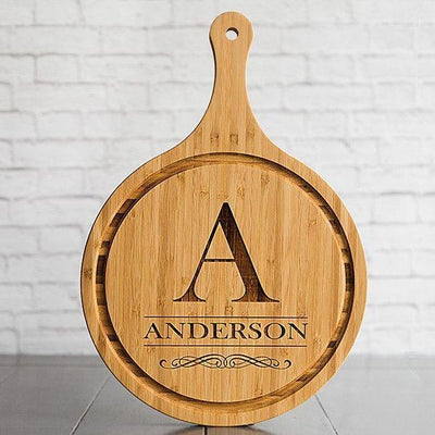 Personalized Large Handled Round Cutting Board with Juice Grooves