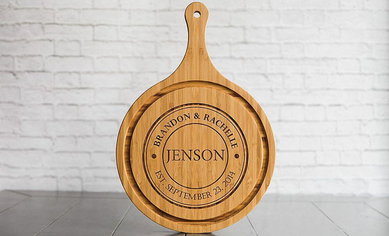Corporate Gift Item - Large Handled Round Cutting Board with Juice Grooves