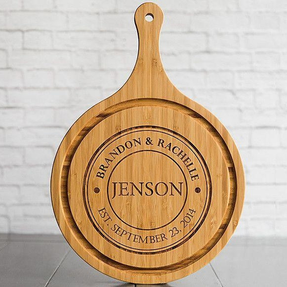 Personalized Large Handled Round Cutting Board with Juice Grooves