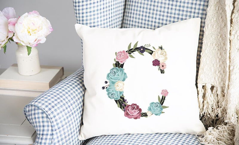 Floral Alphabet Throw Pillow Covers (Non-Personalized)