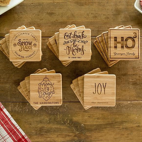 Personalized Christmas Bamboo Coasters - Set of 4
