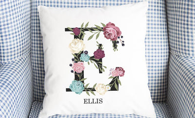 Personalized Floral Alphabet Throw Pillow Covers