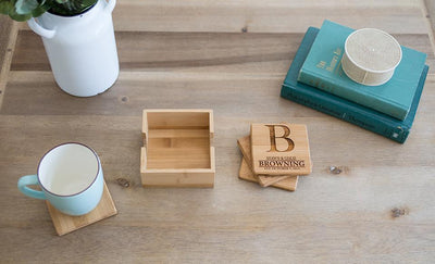 Pivot - Branded Custom Bamboo Coasters, Set of 4, W/ Coaster Box