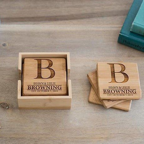 Personalized Christmas Bamboo Coasters - Set of 4