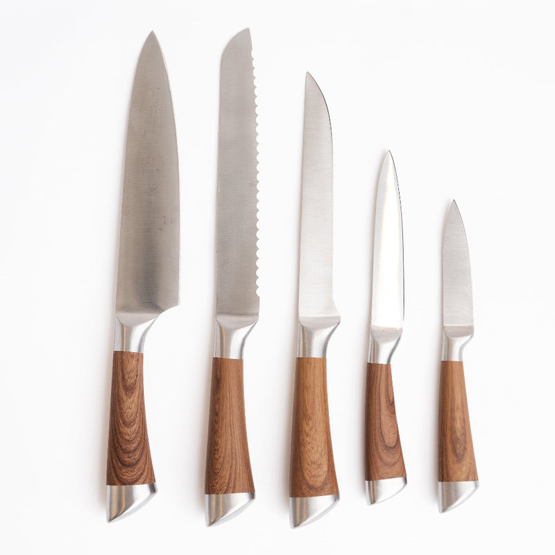 Set of 5 Stainless Steel Wood Handled Knives
