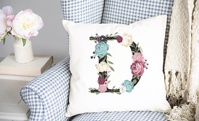 Floral Alphabet Throw Pillow Covers (Non-Personalized)