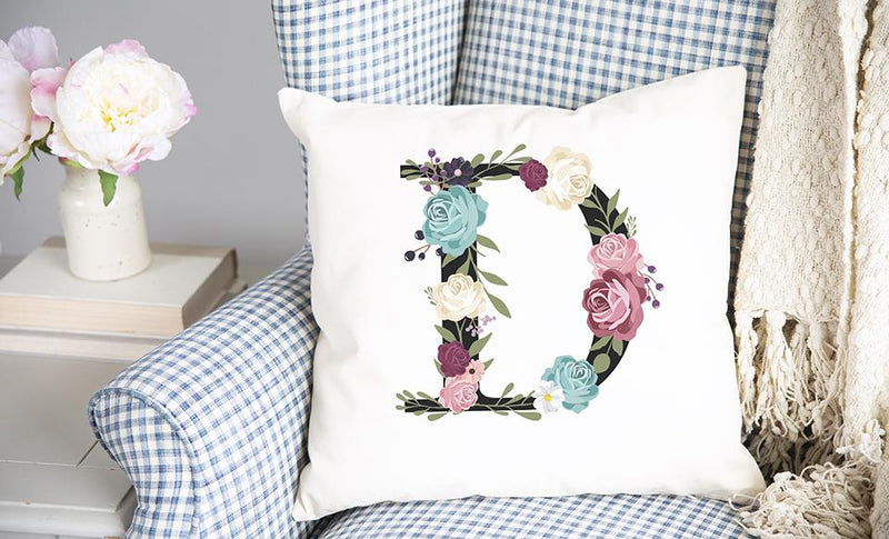 Floral Alphabet Throw Pillow Covers (Non-Personalized)