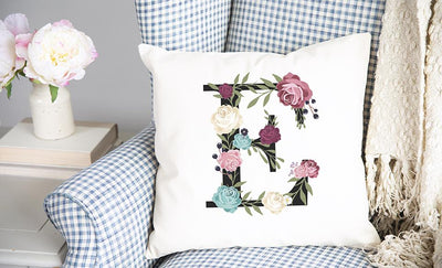 Floral Alphabet Throw Pillow Covers (Non-Personalized)