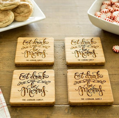 Personalized Christmas Bamboo Coasters - Set of 4