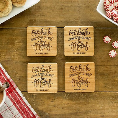 Personalized Christmas Bamboo Coasters - Set of 4