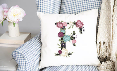 Floral Alphabet Throw Pillow Covers (Non-Personalized)