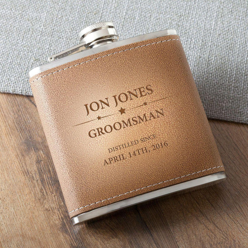 Groomsmen Tan Hide Stitched Flask - - JDS