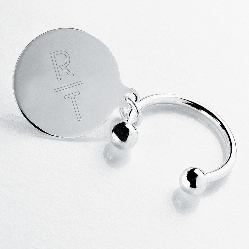 Personalized Keychain - Monogram - Silver - Round Key Ring - - JDS