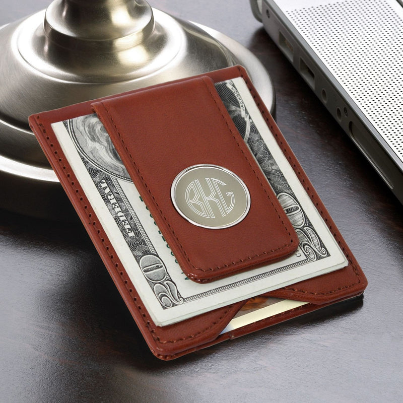 Personalized Monogram Brown Leather Wallets and Money Clip - - JDS