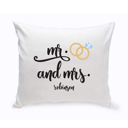 Personalized Mr. & Mrs. Wedding Ring Throw Pillow - - JDS
