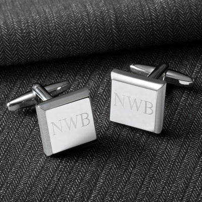 Personalized Silver Cufflinks - Modern Square - - JDS
