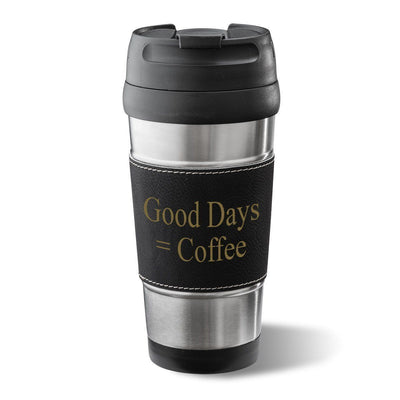 Personalized Faux Leather Wrapped Tumbler - Stainless Steel - 14 oz. - Black - JDS