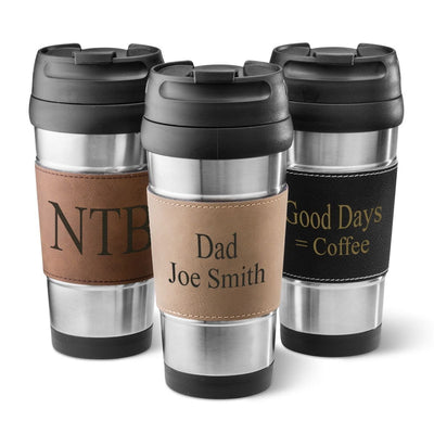 Personalized Faux Leather Wrapped Tumbler - Stainless Steel - 14 oz. - - JDS