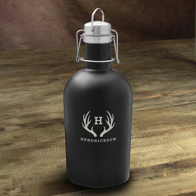 Personalized Stainless Steel Beer Growler - 64 oz. - Antlers - JDS