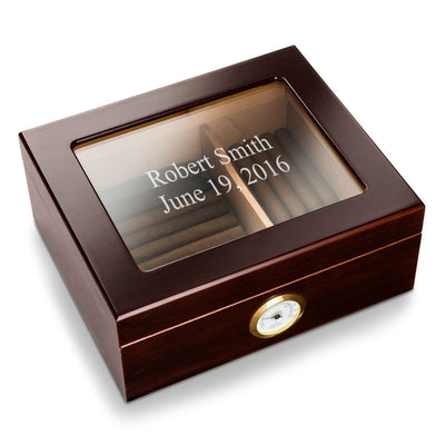 Personalized Humidor - Glass Top - Mahogany - 2Lines - JDS
