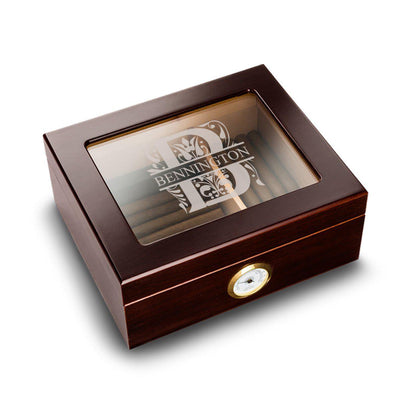 Personalized Humidor - Glass Top - Mahogany - Filigree - JDS