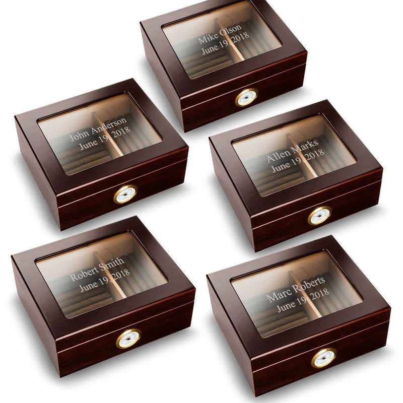 Personalized Mahogany Glass Top Humidors - Set of 5 - - JDS