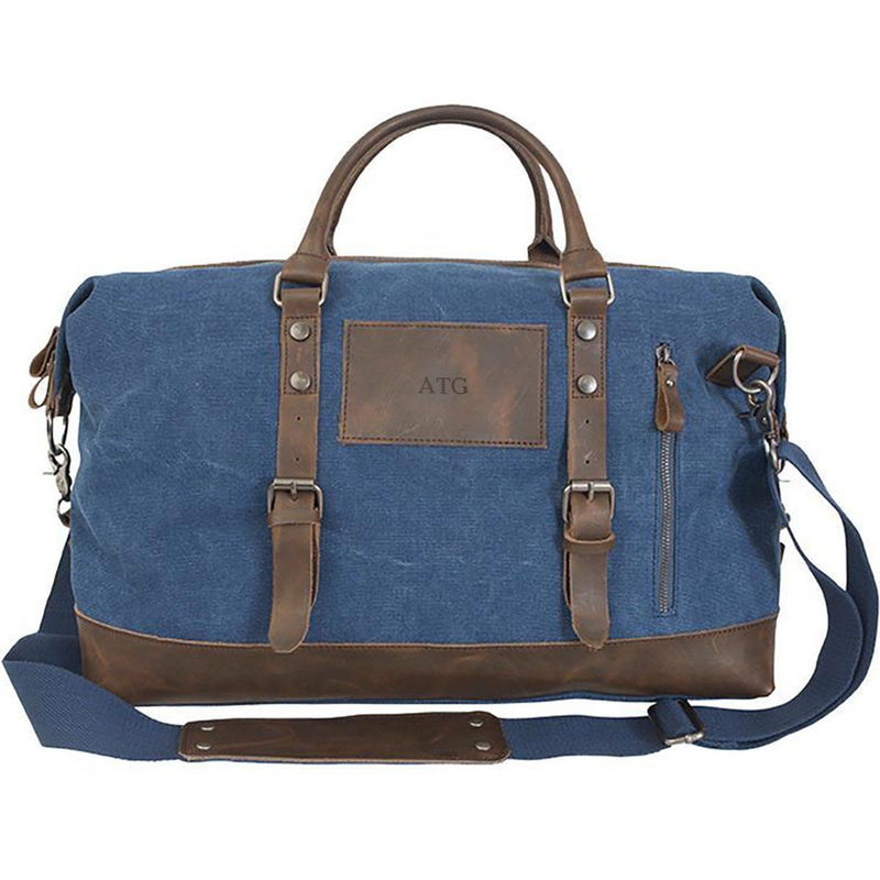 Personalized Blue Canvas and Leather Weekender Duffle Bag - Blind - JDS