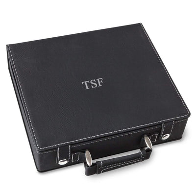 Personalized Black Faux Leather 100 Chip Poker Set - 3Initials - JDS