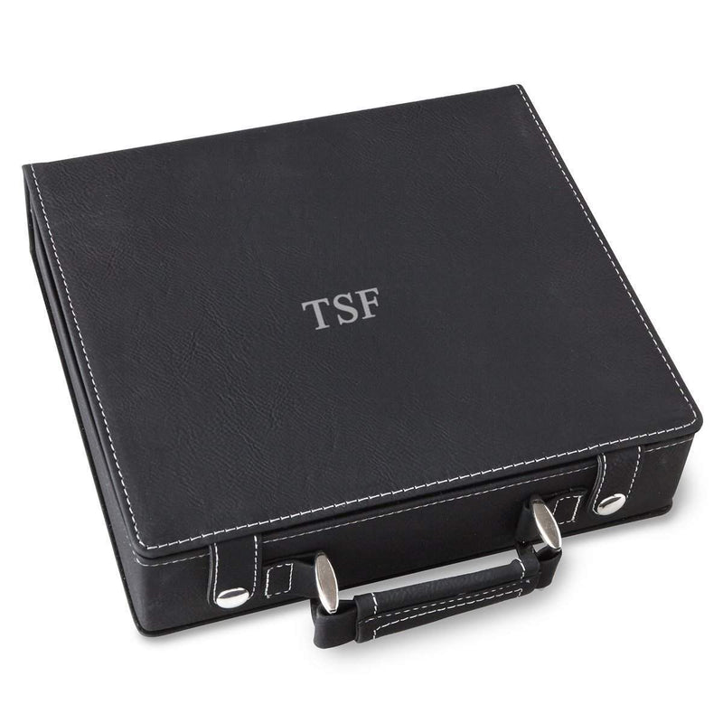 Personalized Black Faux Leather 100 Chip Poker Set - 3Initials - JDS