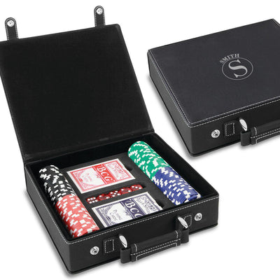 Personalized Black Faux Leather 100 Chip Poker Set - - JDS