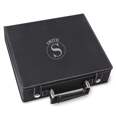 Personalized Black Faux Leather 100 Chip Poker Set - Circle - JDS