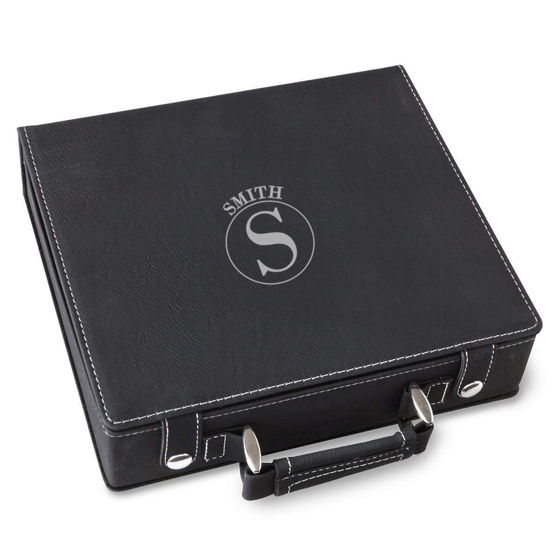 Personalized Black Faux Leather 100 Chip Poker Set - Circle - JDS
