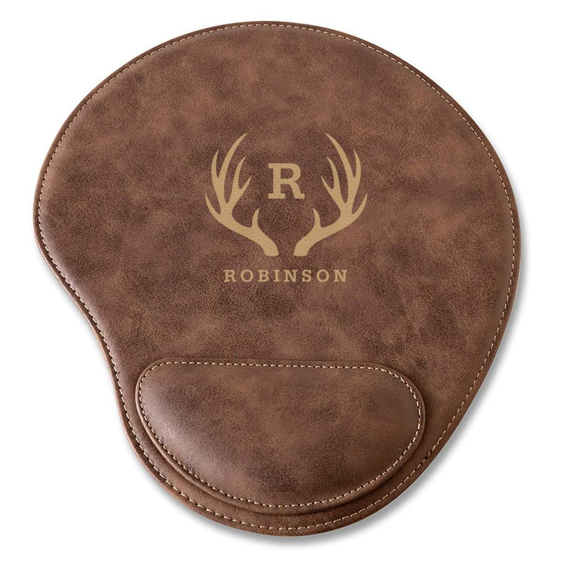 Rustic Faux Leather Personalized Mouse Pad - Antler - JDS