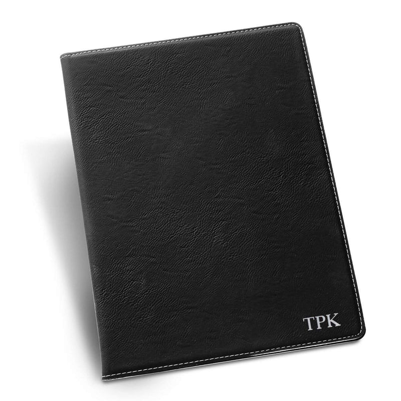 Personalized Black Portfolio with Notepad - Silver - JDS