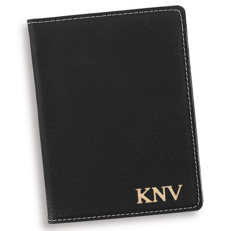 Personalized Black Passport Holder - Gold - JDS