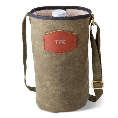 Personalized Growler Carrier – Waxed Canvas – Field Tan - Silver - JDS