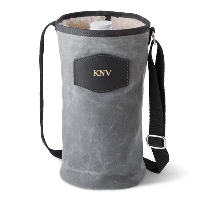 Personalized Growler Carrier – Waxed Canvas – Charcoal - Gold - JDS