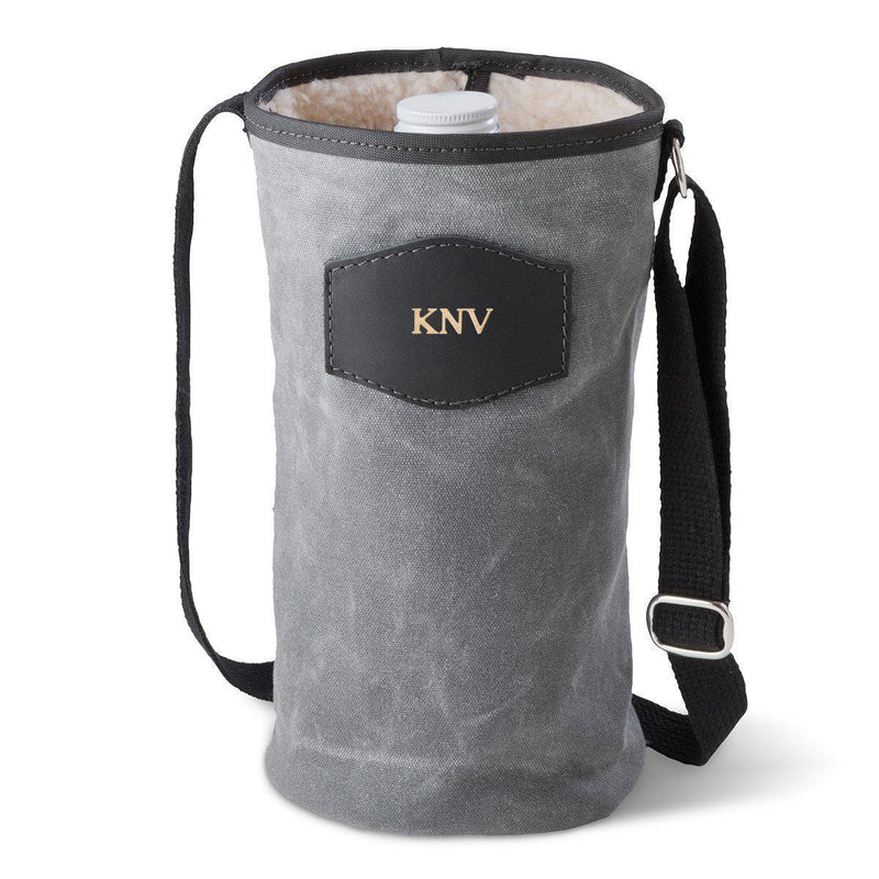 Personalized Growler Carrier – Waxed Canvas – Charcoal - Gold - JDS