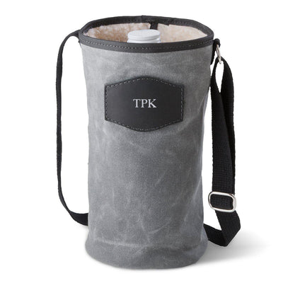 Personalized Growler Carrier – Waxed Canvas – Charcoal - Silver - JDS