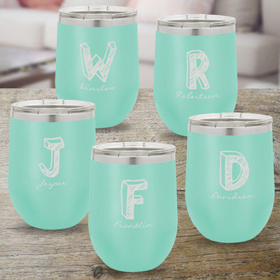 Personalized Bridesmaid Set of 5 - 12 oz. Insulated Wine Tumbler - Teal - Kate - JDS