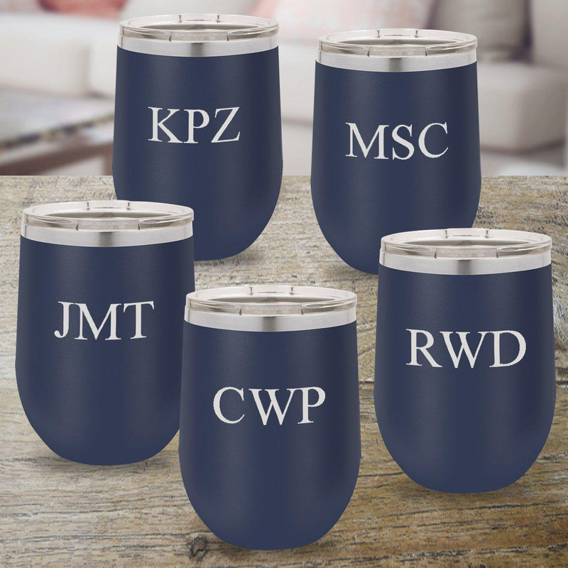 Personalized Bridesmaid Set of 5 12 oz. Insulated Wine Tumbler - Navy - 3Initials - JDS